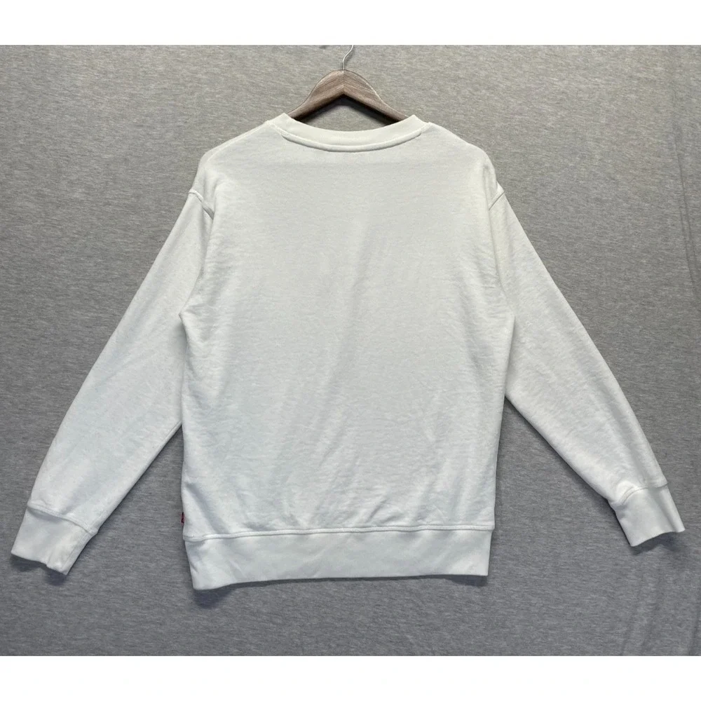 Levi's Sweatshirt Unisex Medium White Fleece Lined Classic Fit Red Batwing Logo